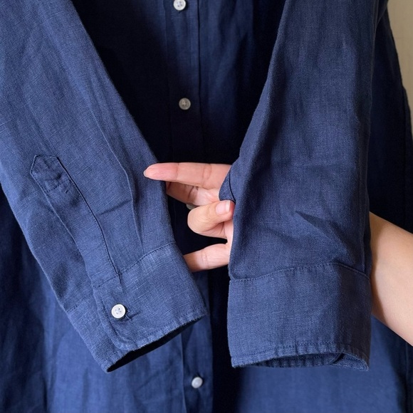 Frank & Eileen Rory Maxi Dress Button-Down Linen Navy Blue Medium EUC - Picture 4 of 8